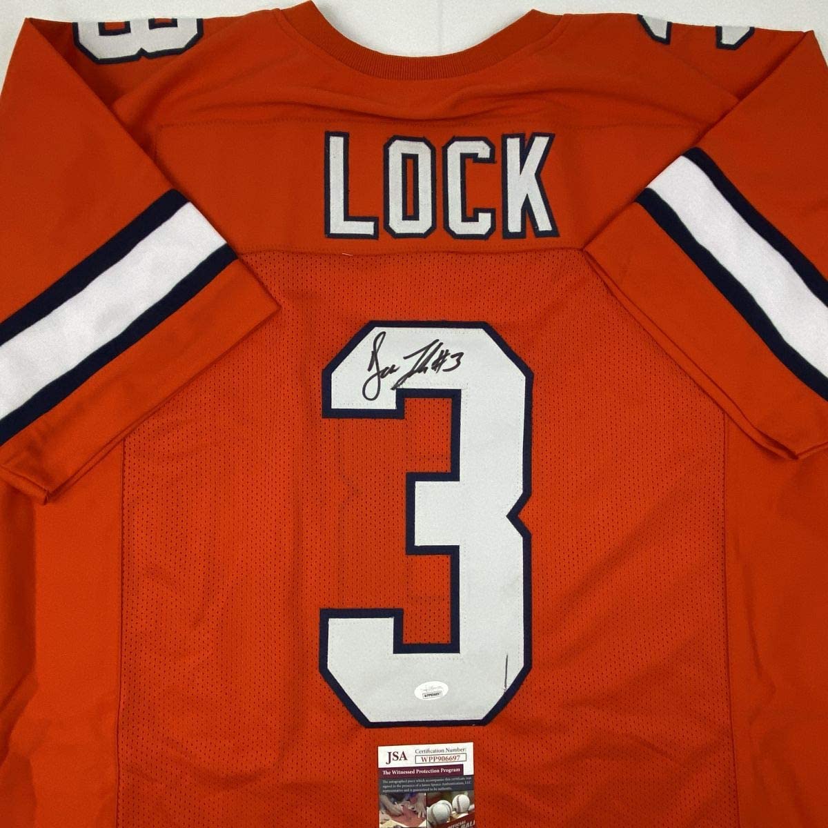 Autographed/Signed Drew Lock Denver Retro Orange Football Jersey JSA COA