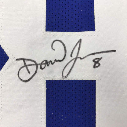 Autographed/Signed Daniel Jones New York Blue Football Jersey JSA COA