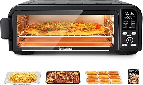 Beelicous Pro 19QT Digital 8-in-1 Air Fryer Toaster Oven, 550ÎçF Flavor-Lock Tech, Flip Up & Away Capability, 40+ Recipes, Airfryer Countertop Oven Combo, 4 Accessories, Fit 13" Pizza, Black