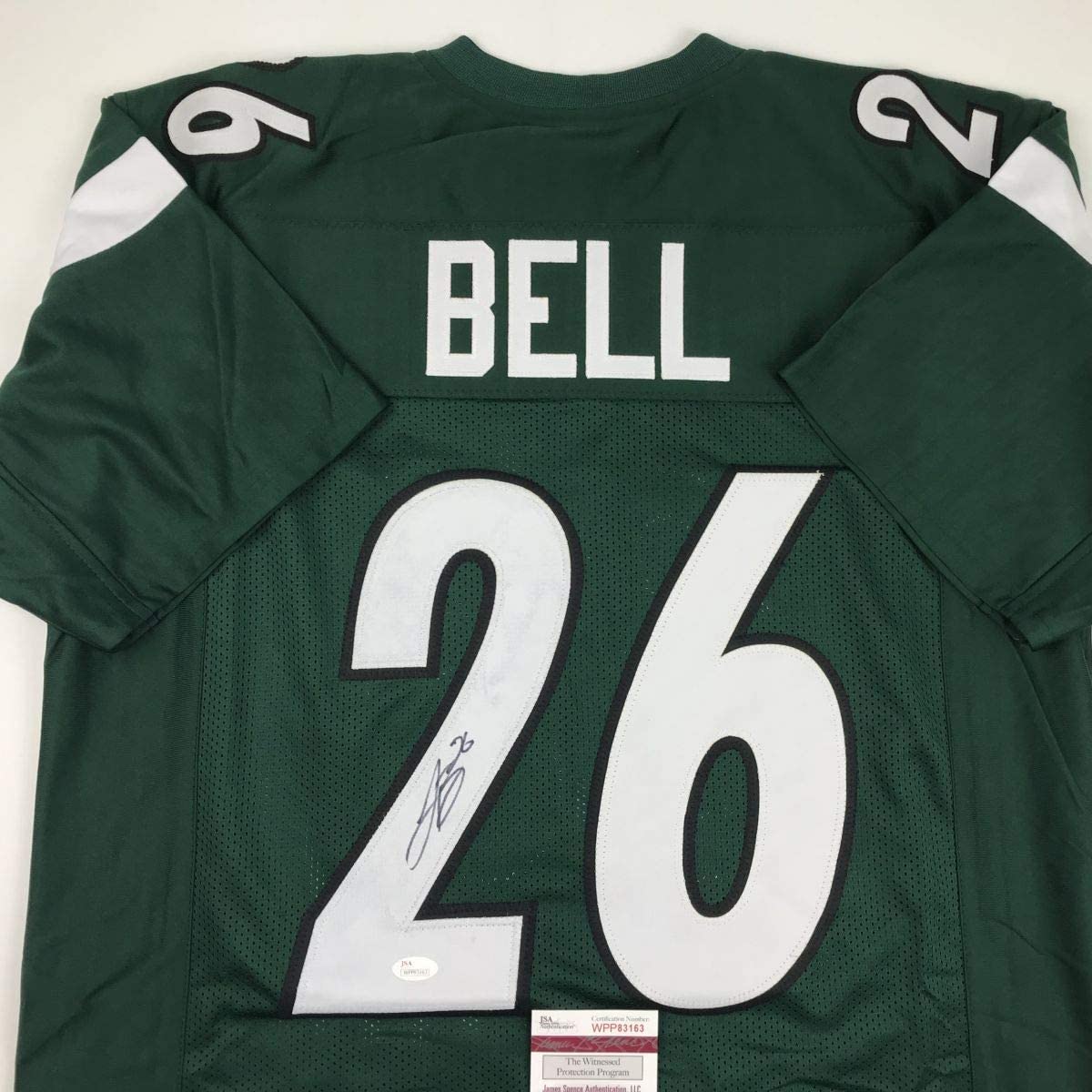Autographed/Signed Le'Veon LeVeon Bell New York Green Football Jersey JSA COA