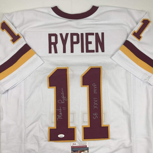 Autographed/Signed Mark Rypien SB XXVI MVP Washington White Football Jersey JSA COA