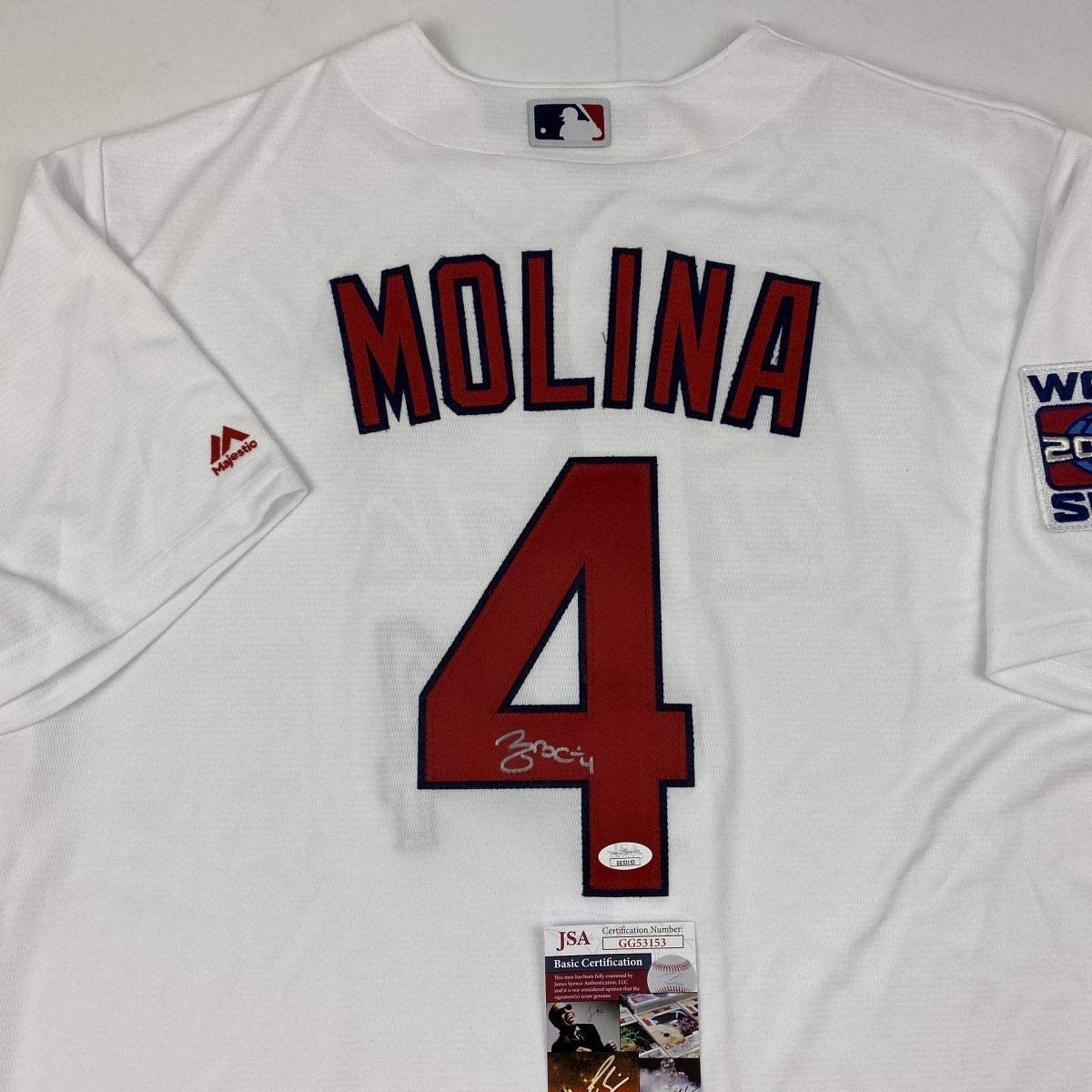 Autographed/Signed Yadier Molina St. Louis White Baseball Jersey JSA COA