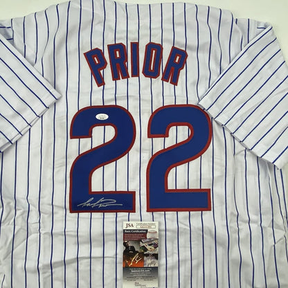 Autographed/Signed Mark Prior Chicago Pinstripe Baseball Jersey JSA COA
