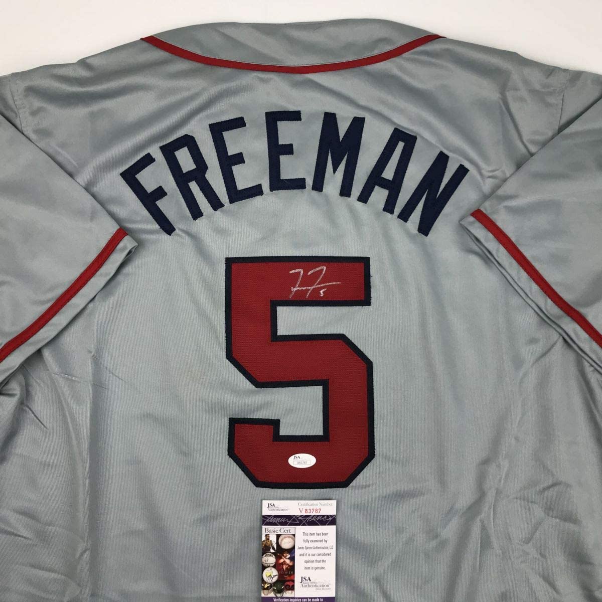 Autographed/Signed Freddie Freeman Atlanta Grey Baseball Jersey JSA COA