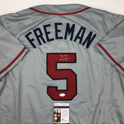 Autographed/Signed Freddie Freeman Atlanta Grey Baseball Jersey JSA COA