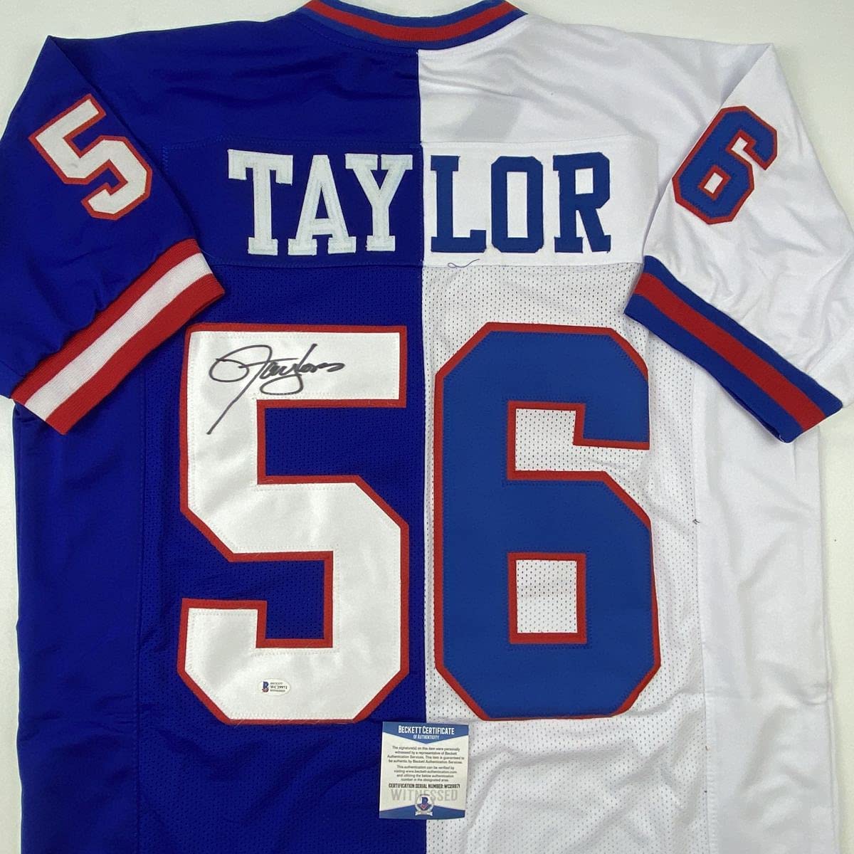 Autographed/Signed Lawrence Taylor New York Split Football Jersey Beckett BAS COA