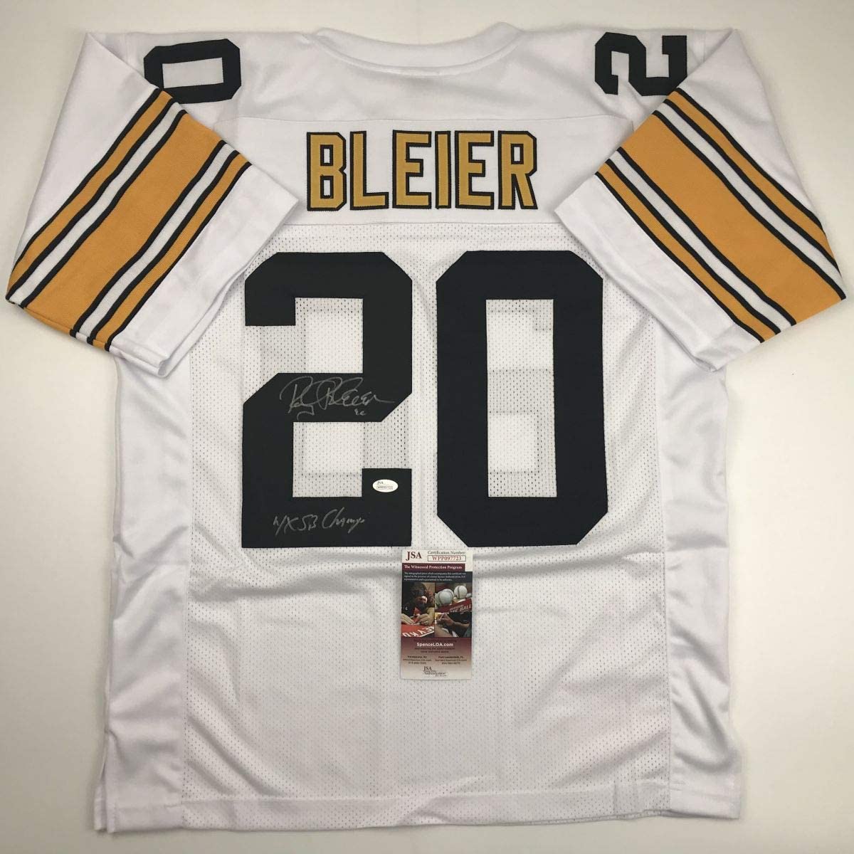 Autographed/Signed Rocky Bleier 4x SB Champ Pittsburgh White Football Jersey JSA COA