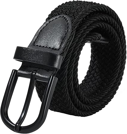 AWAYTR Boys Elastic Braided Belt - Black Pin Buckle Stretch Golf Baseball Belt for Boys and Girls Aged 4-12 Years