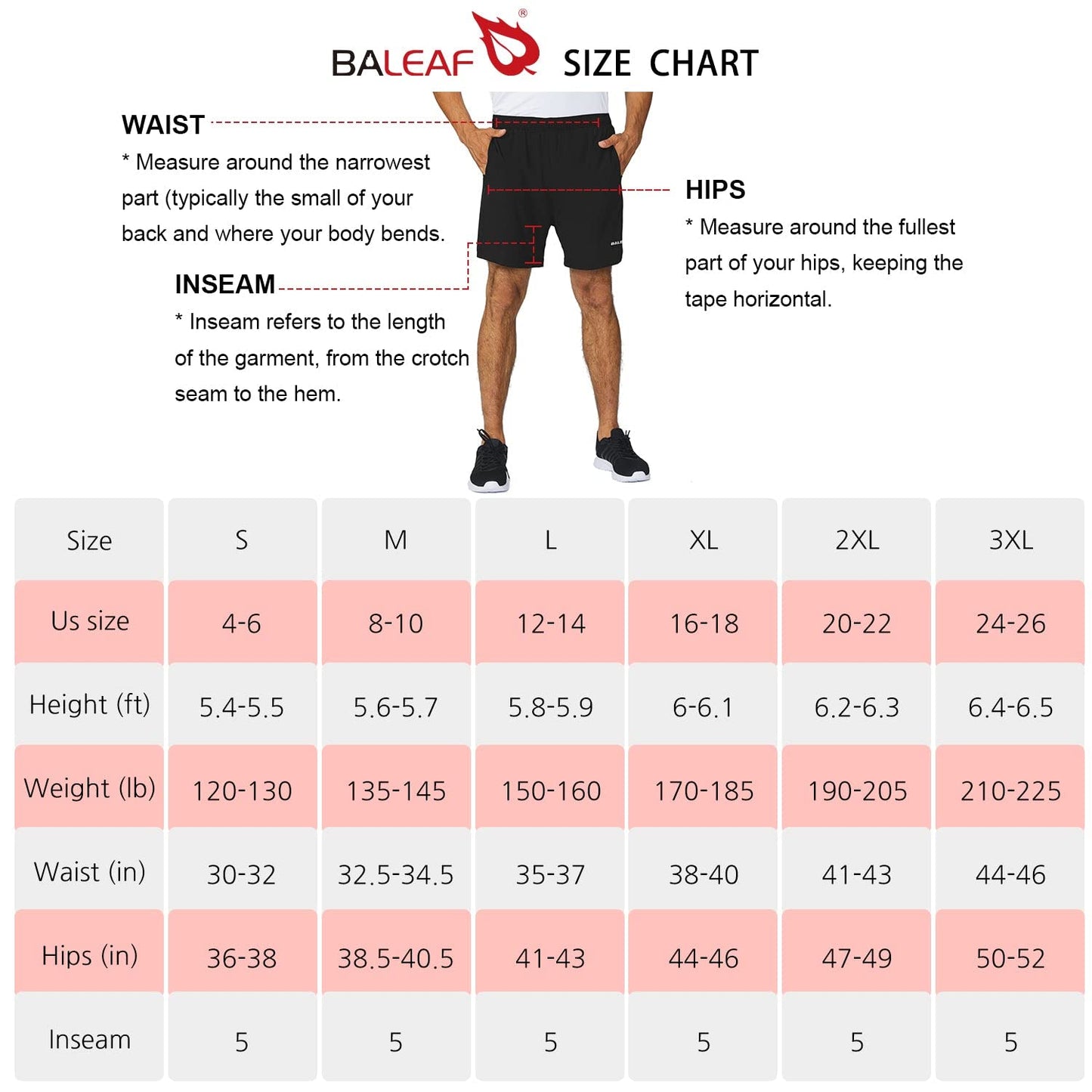 BALEAF Men's 5" Running Athletic Shorts Zipper Pocket for Workout Gym Sports Black Size M