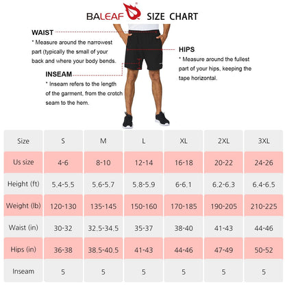 BALEAF Men's 5" Running Athletic Shorts Zipper Pocket for Workout Gym Sports Black Size M