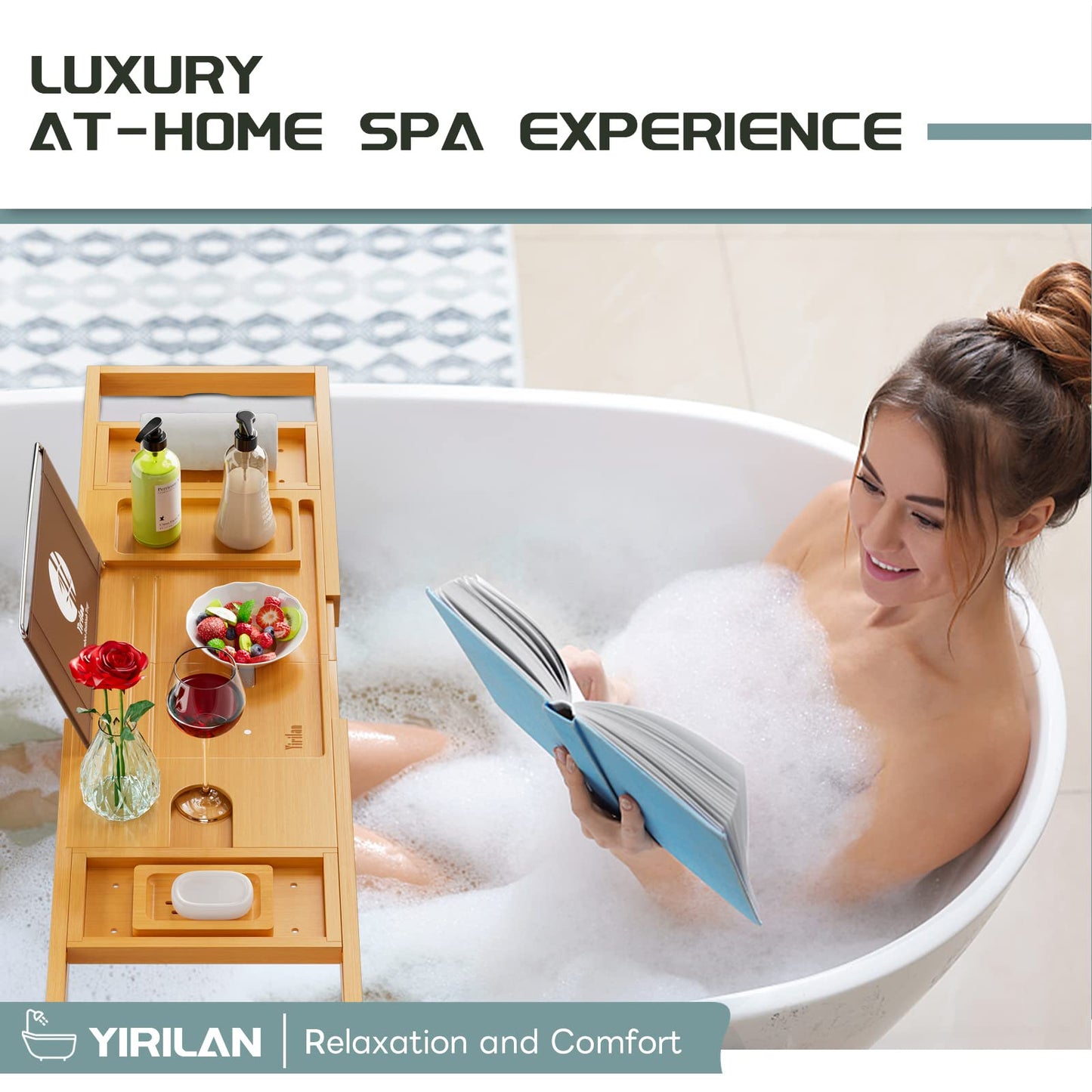 Premium Bathtub Tray Caddy - Expandable Bath Tray - Unique House Warming Gifts