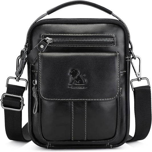 BAIGIO Genuine Leather Small Messenger Bag for Men Crossbody Shoulder Bag for Ipad MIni Handbag Man Purse for Daily Business