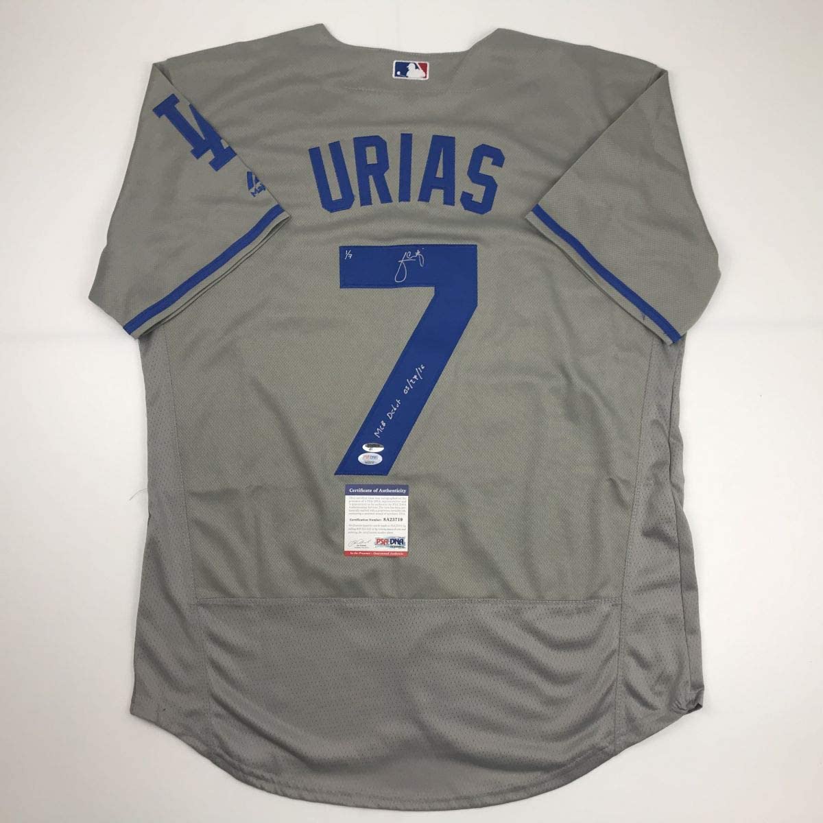 Autographed/Signed Julio Urias MLB Debut Los Angeles LA Grey Baseball Jersey PSA/DNA COA