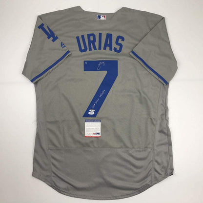 Autographed/Signed Julio Urias MLB Debut Los Angeles LA Grey Baseball Jersey PSA/DNA COA