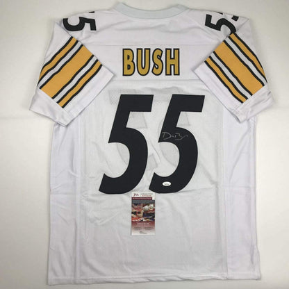 Autographed/Signed Devin Bush Pittsburgh White Football Jersey JSA COA