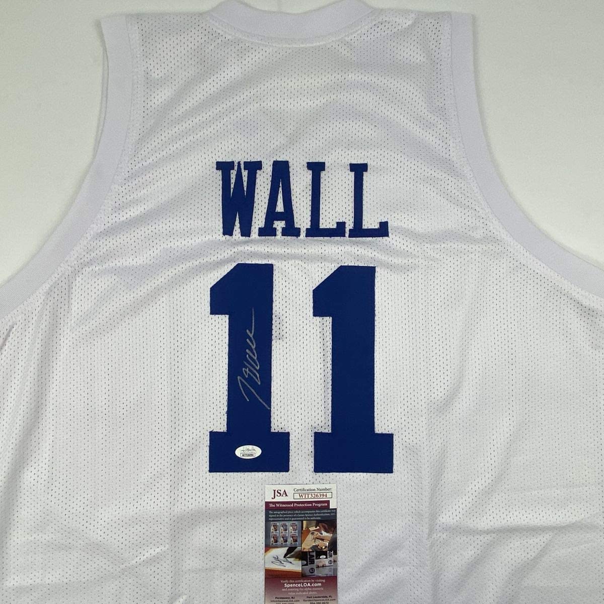 Autographed/Signed John Wall Kentucky White College Basketball Jersey JSA COA