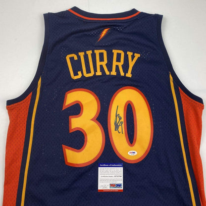 Autographed/Signed Stephen Steph Curry Golden State Blue Rookie Basketball Jersey PSA/DNA COA