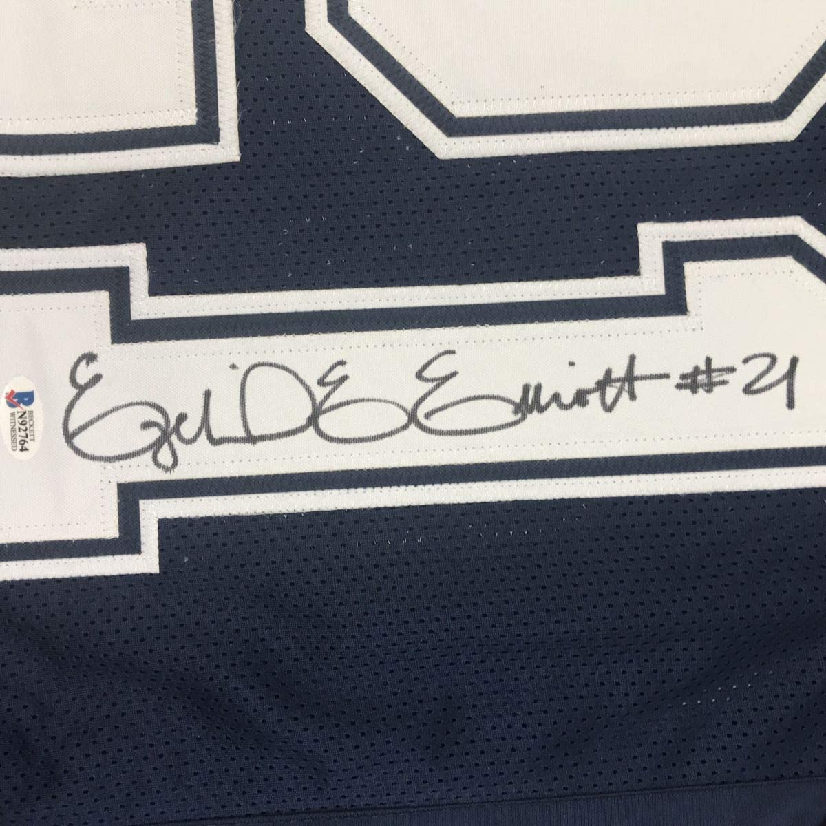 Autographed/Signed Ezekiel Elliott Dallas Dark Blue Football Jersey Beckett BAS COA