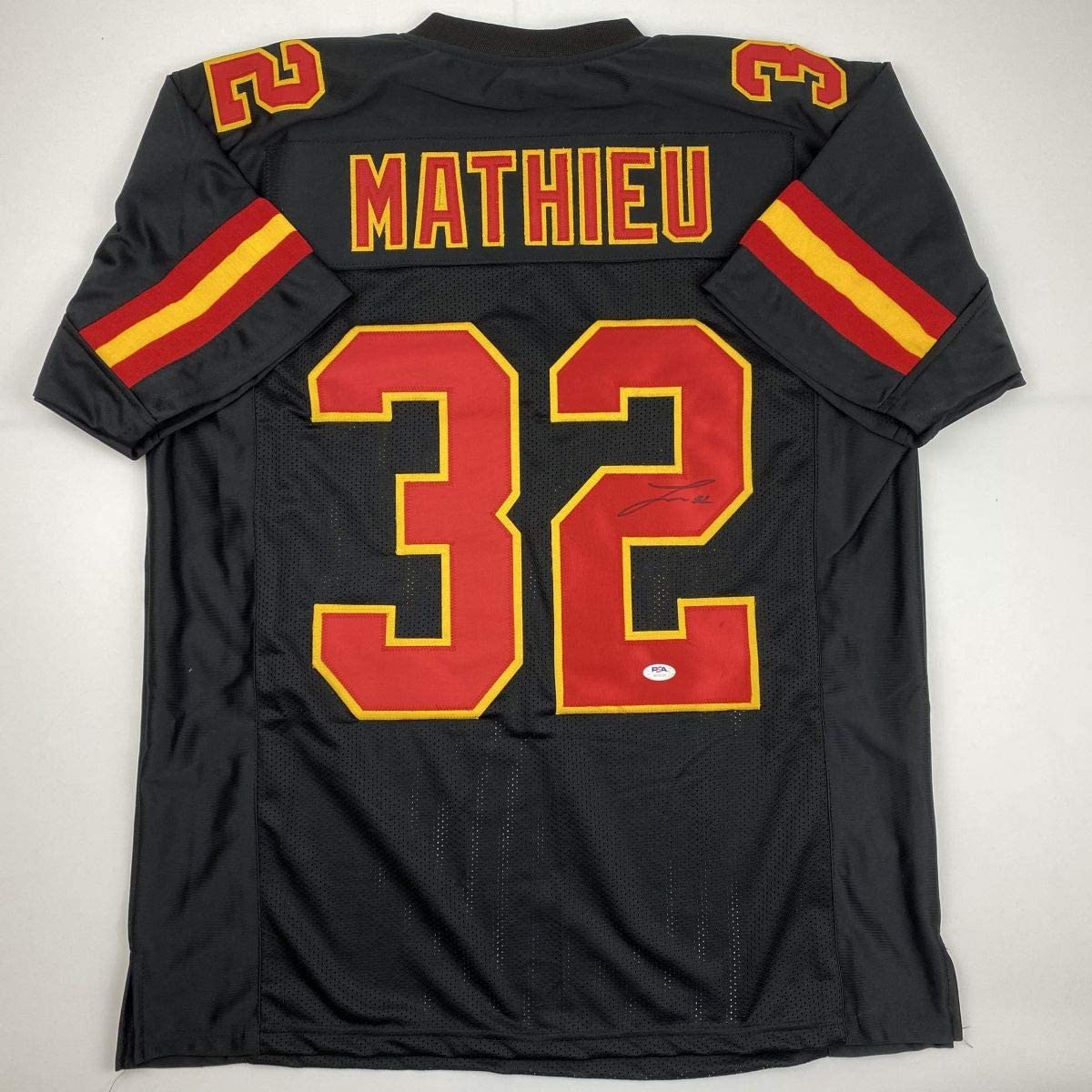Autographed/Signed Tyrann Mathieu Kansas City Black Football Jersey PSA/DNA COA