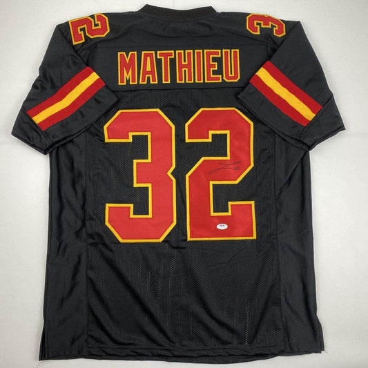 Autographed/Signed Tyrann Mathieu Kansas City Black Football Jersey PSA/DNA COA
