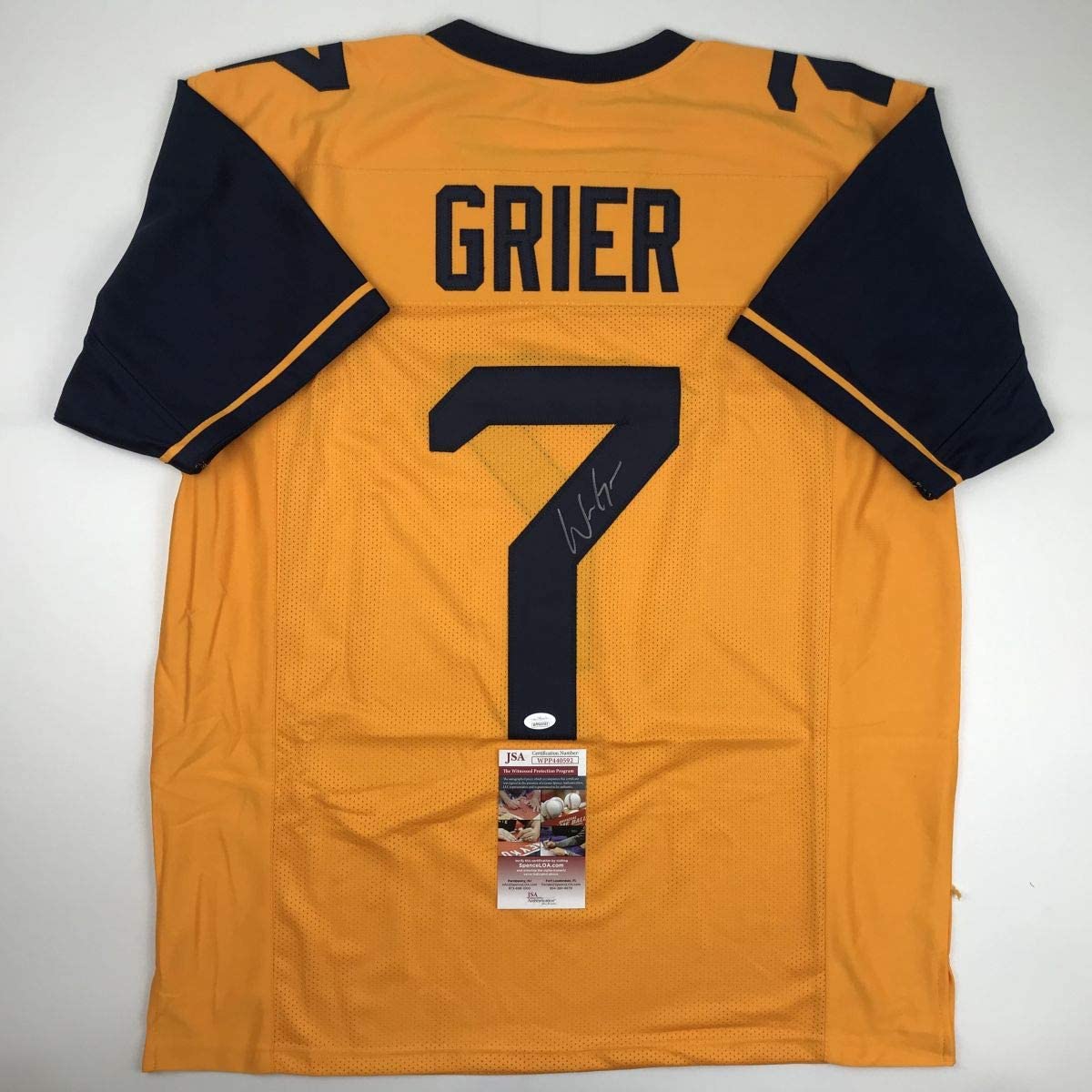Autographed/Signed Will Grier West Virginia Yellow College Football Jersey JSA COA