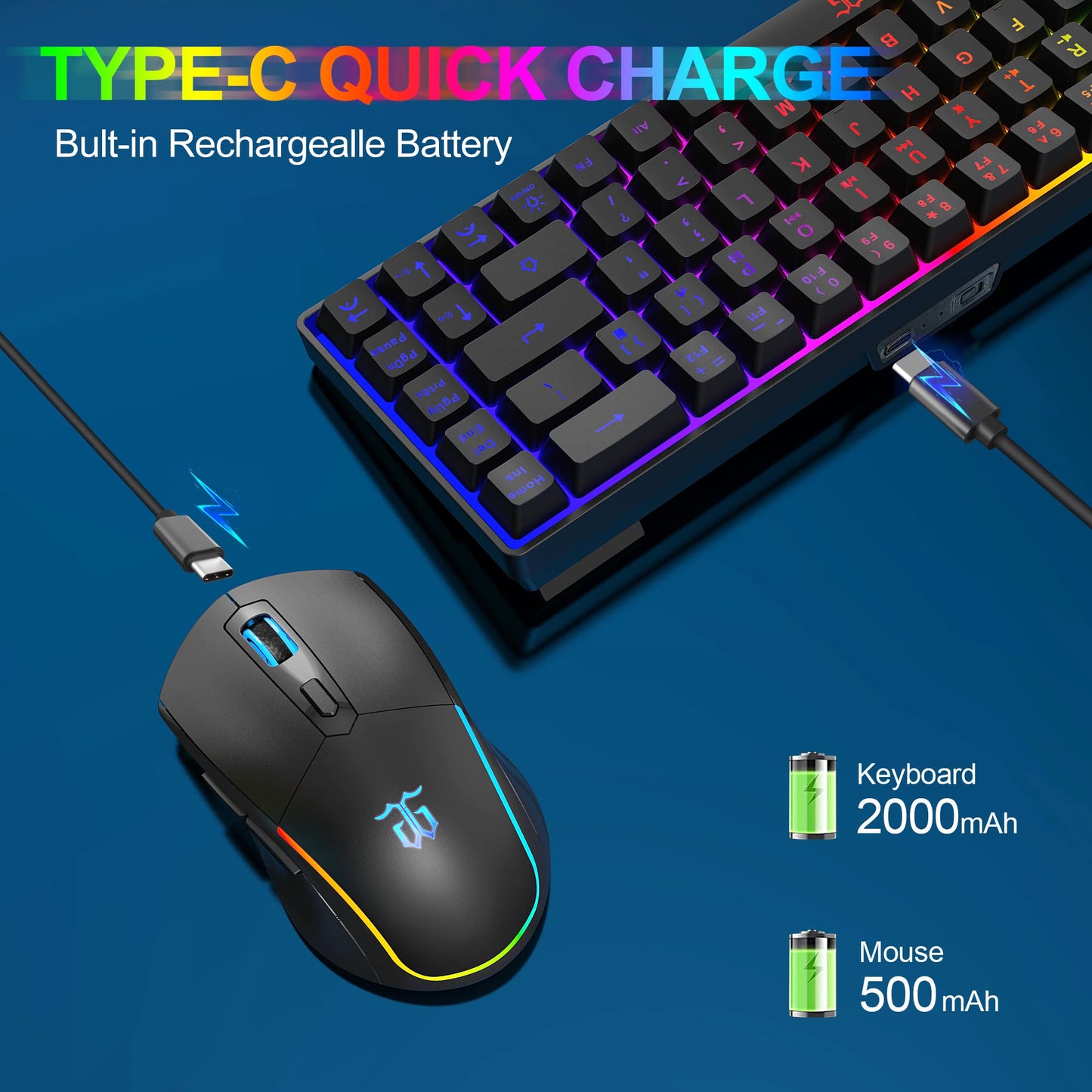 Snpurdiri 60% Wireless Gaming Mini Keyboard and Mouse set, LED Backlit 68 keys