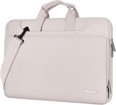 MOSISO 360 Protective Laptop Shoulder Bag Compatible with MacBook Air/Pro, 13-13.3 inch Notebook, Compatible with MacBook Pro 14 inch M4 M3 M2 M1, Matching Color Sleeve with Belt, Stone Gray
