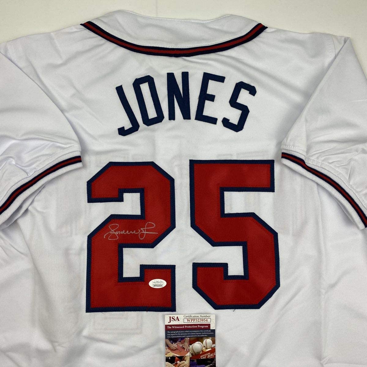 Autographed/Signed Andruw Jones Atlanta White Baseball Jersey JSA COA