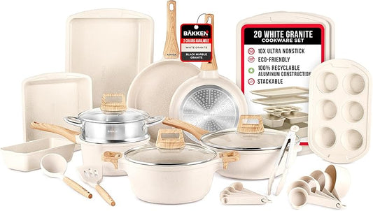 Bakken-Swiss 20-Piece Kitchen Cookware Set _ _ Granite Non-Stick _ _ Eco-Friendly _ _ for All Stoves & Oven-Safe