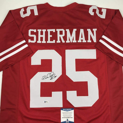 Autographed/Signed Richard Sherman San Francisco Red Football Jersey Beckett BAS COA