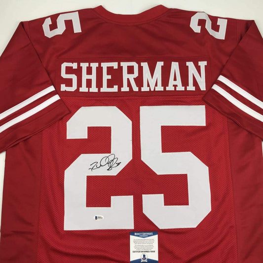 Autographed/Signed Richard Sherman San Francisco Red Football Jersey Beckett BAS COA