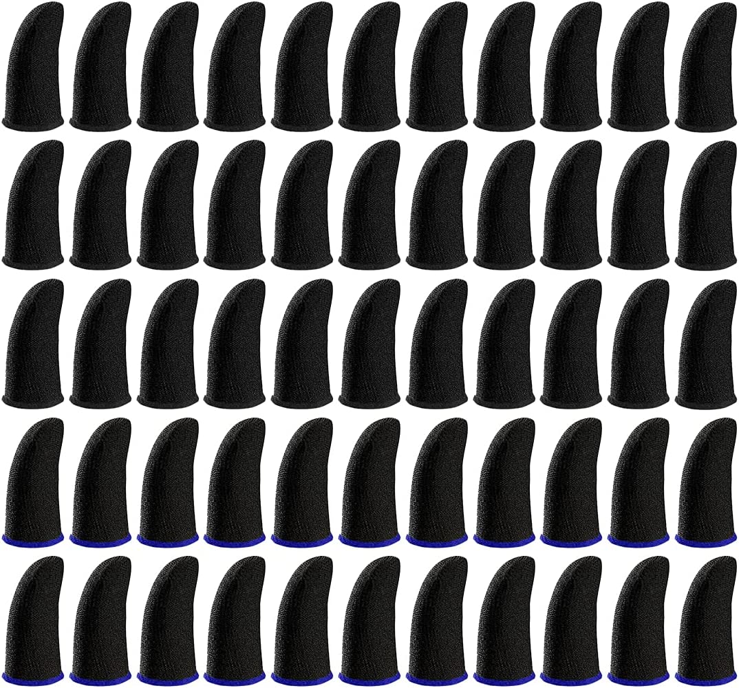 50 Pieces Finger Sleeves for Gaming, Thumb Sleeves Mobile Gaming Controller, Anti-Sweat Breathable Seamless Touchscreen Thumb Cover for PUBG, League of Legend, Rules of Survival, Knives Out, Fortnine