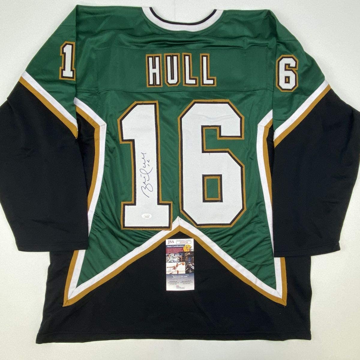 Autographed/Signed Brett Hull Dallas Green Hockey Jersey JSA COA