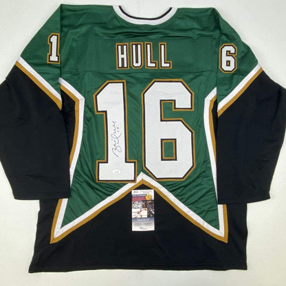 Autographed/Signed Brett Hull Dallas Green Hockey Jersey JSA COA