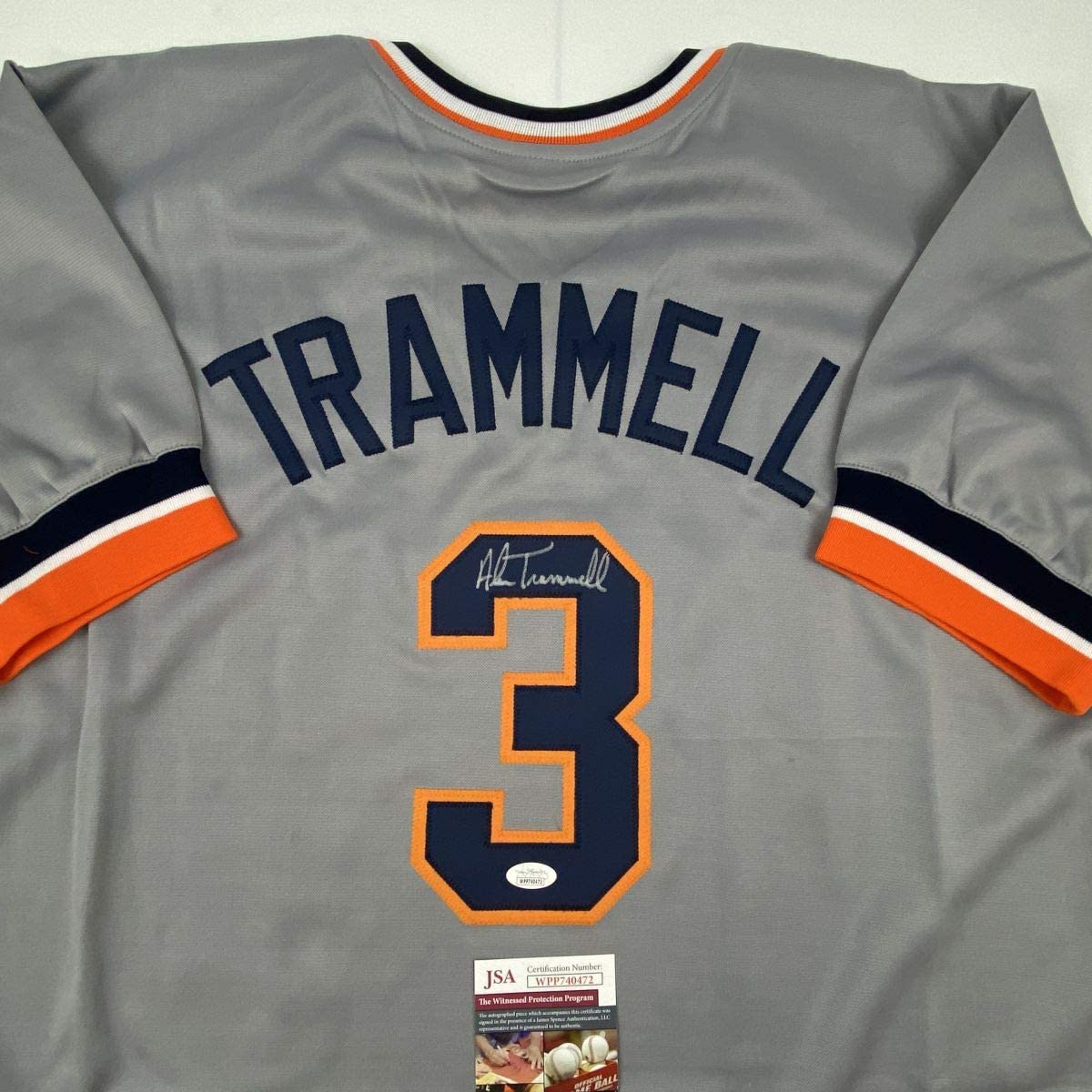 Autographed/Signed Alan Trammell Detroit Grey Baseball Jersey JSA COA