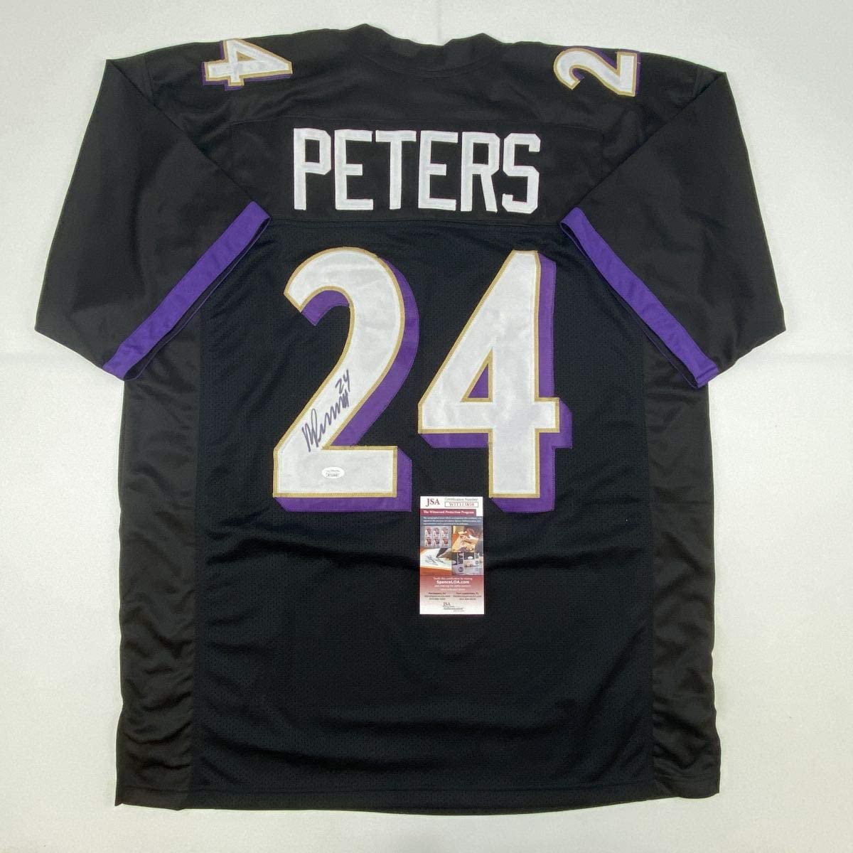 Autographed/Signed Marcus Peters Baltimore Black Football Jersey JSA COA