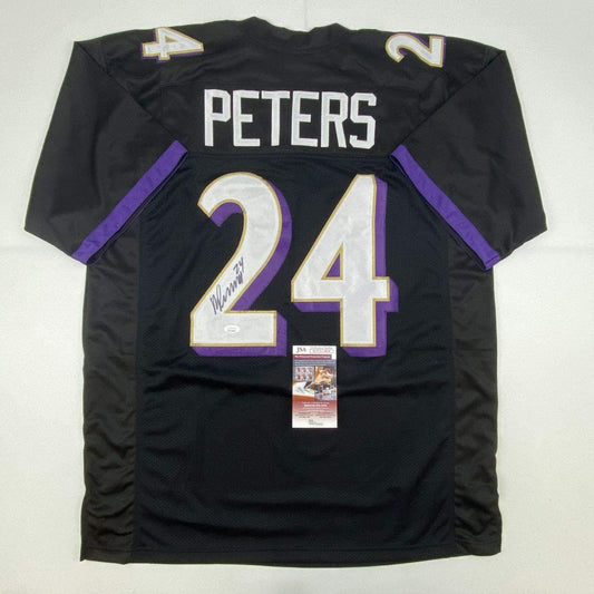 Autographed/Signed Marcus Peters Baltimore Black Football Jersey JSA COA