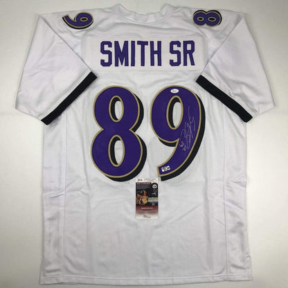 Autographed/Signed Steve Smith Sr. Baltimore White Football Jersey JSA COA