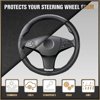 Universal Fit Steering Wheel Cover Protector, Synthetic Leather, 15in, Black/Red