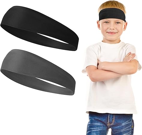 2 Pieces Sports Headbands for Kids Breathable Sweatbands Soft Moisture Wicking Elastic Sweat Soccer Baseball Hairbands Athletic Accessories for Toddler Children Teenagers