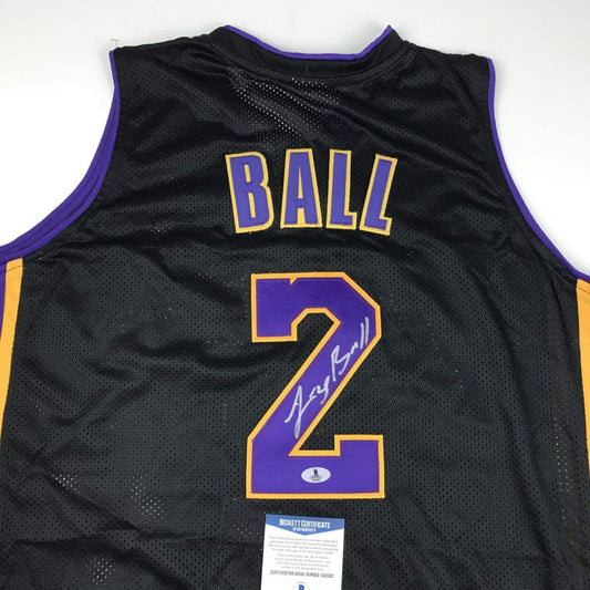 Autographed/Signed Lonzo Ball Los Angeles LA Black Basketball Jersey Beckett BAS COA