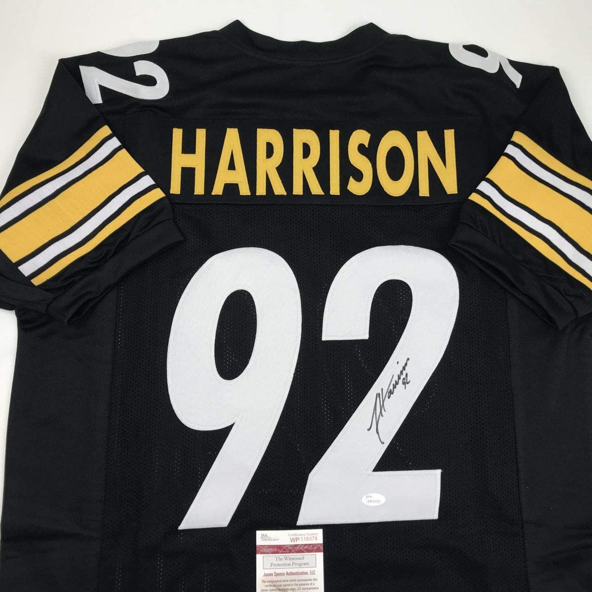 Autographed/Signed James Harrison Pittsburgh Black Football Jersey JSA COA