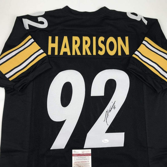 Autographed/Signed James Harrison Pittsburgh Black Football Jersey JSA COA