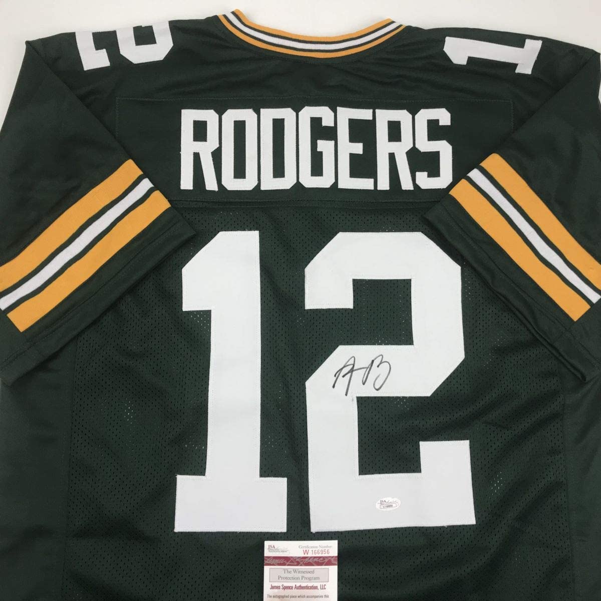 Autographed/Signed Aaron Rodgers Green Bay Green Football Jersey JSA COA