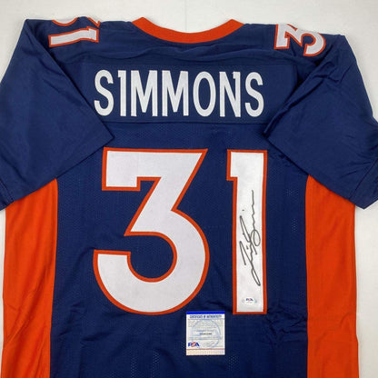 Autographed/Signed Justin Simmons Denver Blue Football Jersey PSA/DNA COA