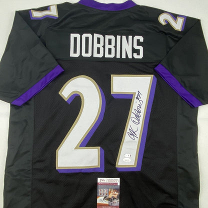 Autographed/Signed JK J.K. Dobbins Baltimore Black Football Jersey JSA COA