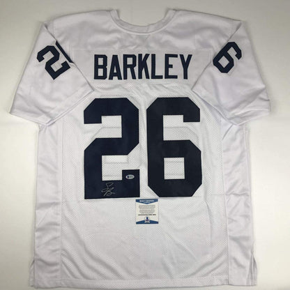 Autographed/Signed Saquon Barkley Penn State White College Football Jersey Beckett BAS COA