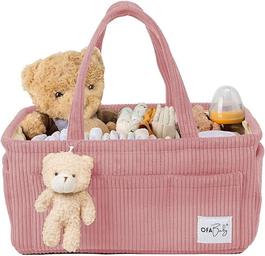 Baby Diaper Caddy Organizer Nursery Storage Bin & Portable Organizer for Diapers & Baby Wipes - Newborn Essentials & Car Caddy Organizer (Pink)