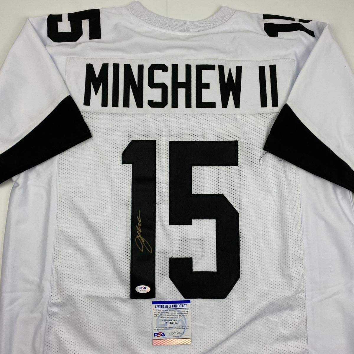 Autographed/Signed Gardner Minshew II Jacksonville White Football Jersey PSA/DNA COA