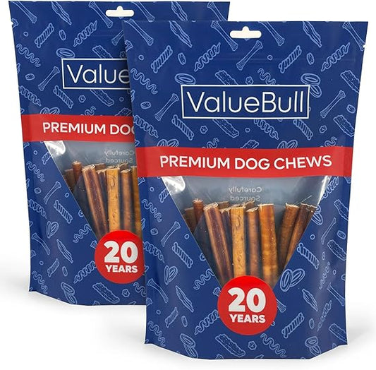 ValueBull Bully Sticks for Dogs, Medium 6 Inch, 50 Count - All Natural Dog Treats, 100% Beef Pizzles, Single Ingredient Rawhide Alternative